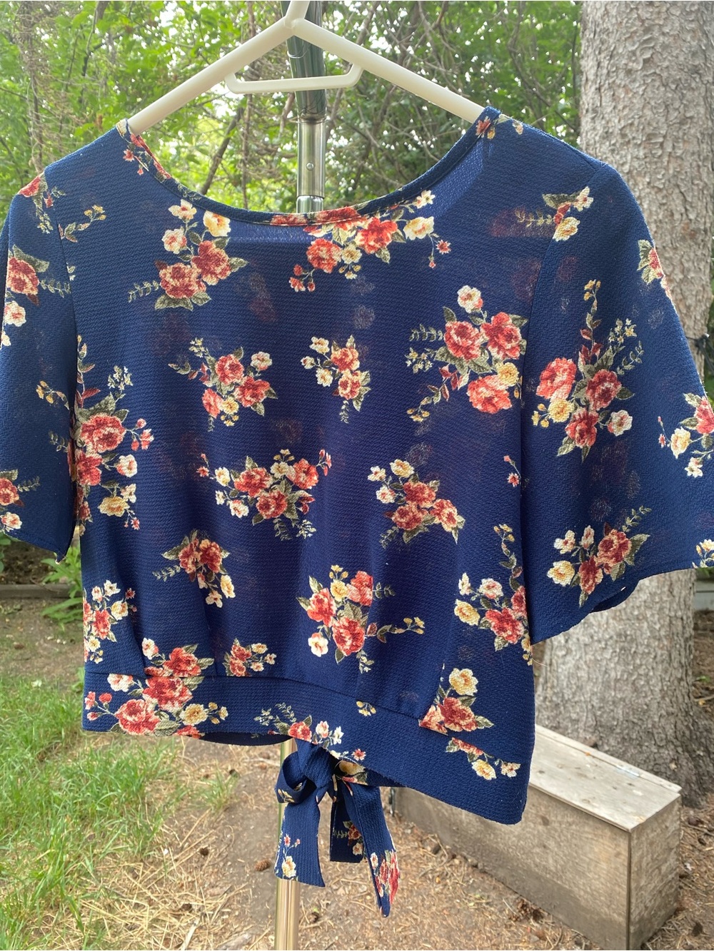 Sapphire Blue Floral Tie-Front Crop Top